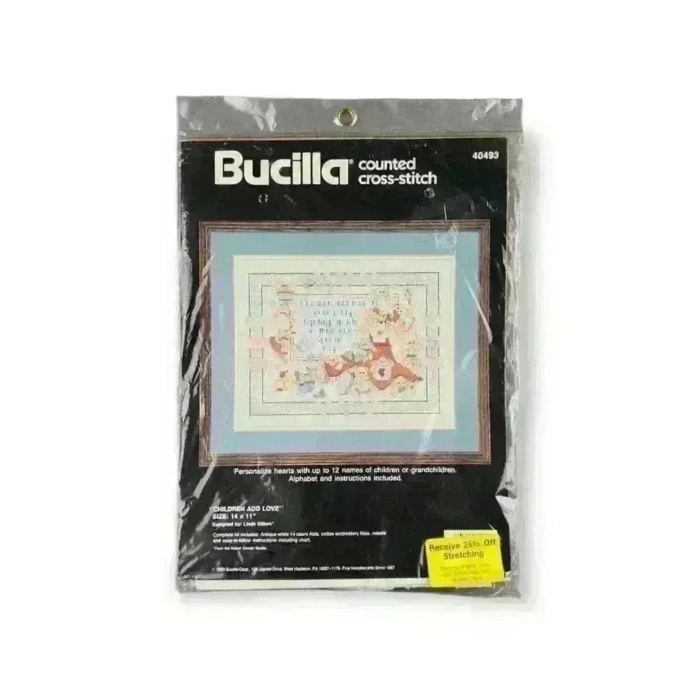 Bucilla Counted Cross Stitch Kit #40493 "Children Add Love" 14"x11" Vintage 1990